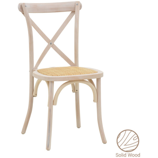 Καρέκλα Dylon  στοιβαζόμενη white wash ξύλο οξιάς-έδρα φυσικό rattan 48x52x89εκ