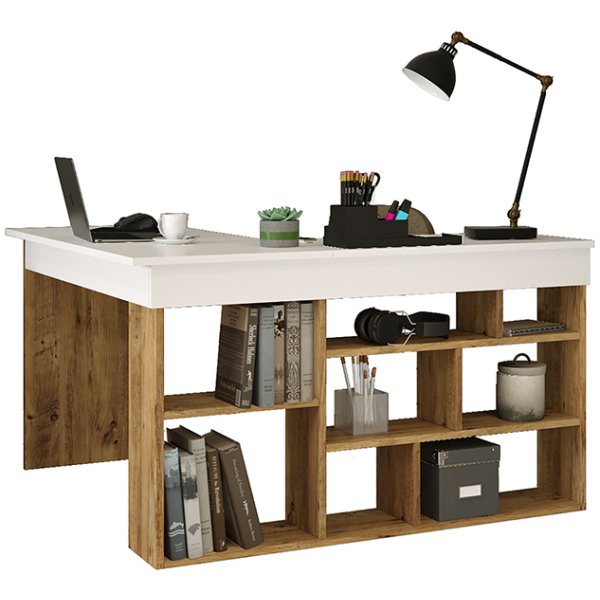 Γραφείο γωνιακό Rosaline  λευκό-oak 120x129x72εκ
