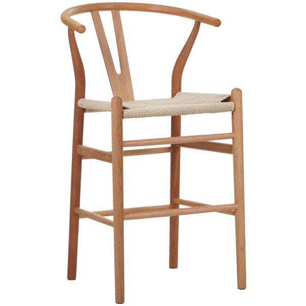 Σκαμπό μπαρ Wishbone  rubberwood-σχοινί σε φυσική απόχρωση 55x49x96εκ