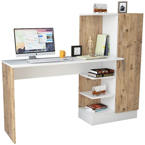 Γραφείο-ραφιέρα Kary  λευκό-oak 152,5x40x120εκ