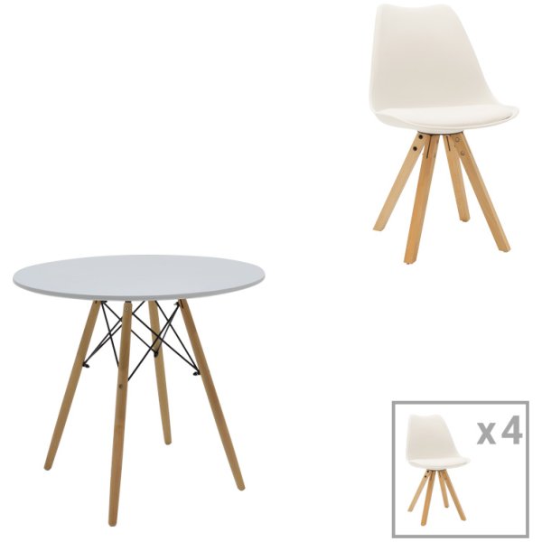 Τραπεζαρία Julita-Caron  σετ 5τεμ MDF λευκό-πόδια φυσικό Φ80x73εκ