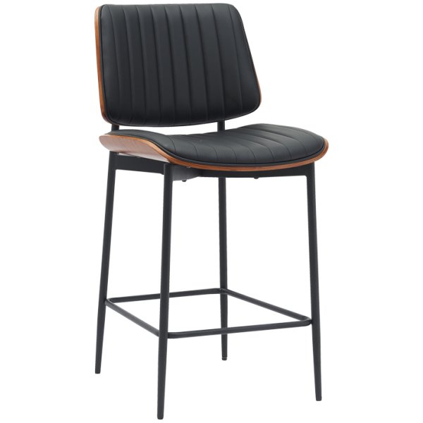 Σκαμπό-μπαρ Kathy  μαύρο pu-καρυδί μέταλλο 48.5x52.5x96εκ