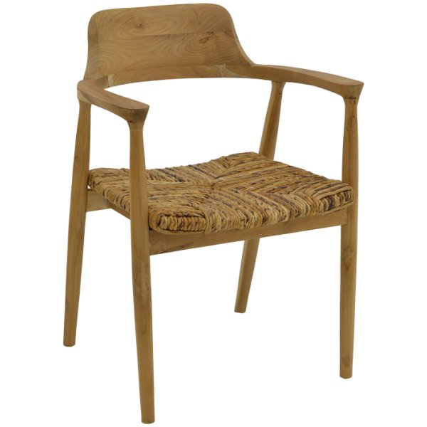 Πολυθρόνα Denverone  φυσικό teak ξύλο και ψάθα 57x54x79εκ